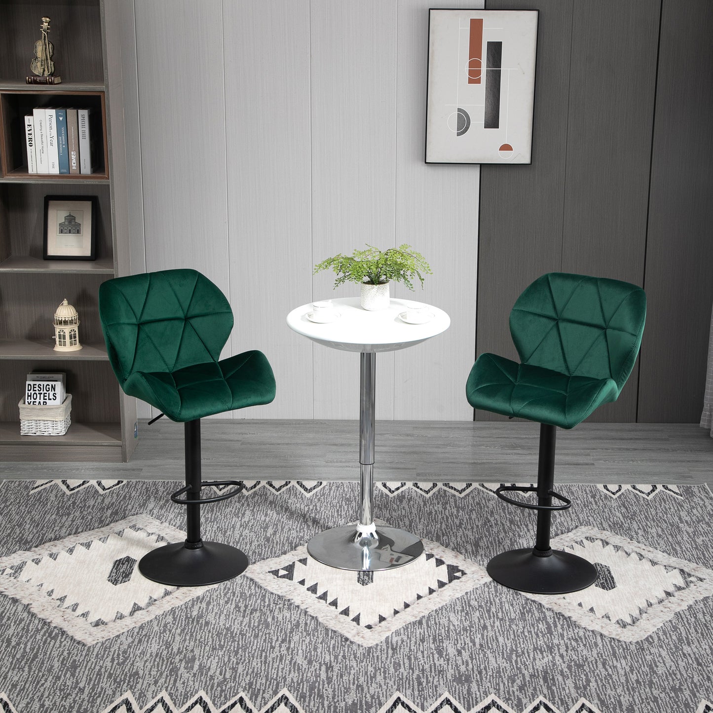 HOMCOM Set of 2 Fabric Adjustable Height Armless Upholstered Counter Swivel Bar Stools Green | Dipra Home