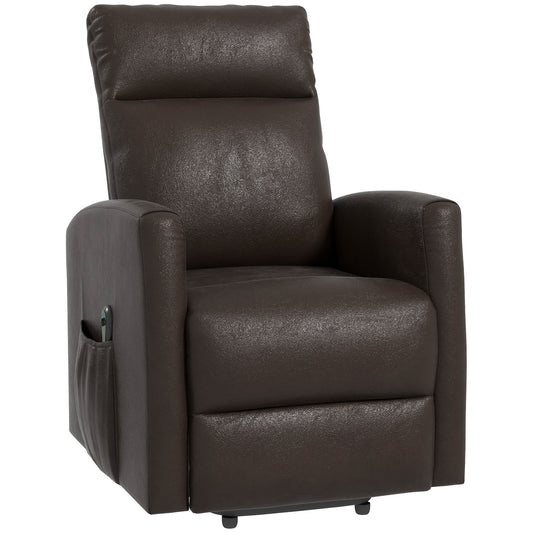 HOMCOM Power Lift Recliner Chair with Remote Control Side Pocket for Living Room Home Office Study Brown | Dipra Home