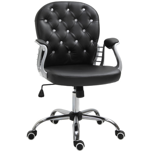 Vinsetto Vanity Office Chair: Tufted Backrest, Swivel Task Seat, Adjustable Height Armrests, Black | Dipra Home