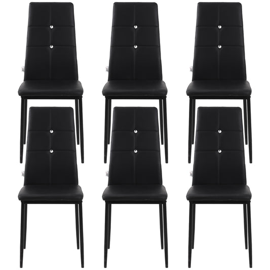 HOMCOM Set of 6 Button Tufted Back Side Chairs with Upholstered Seat, Steel Legs for Living Room, Kitchen, Bedroom, Black | Dipra Home