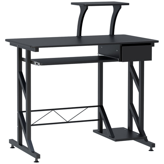 HOMCOM Compact Computer Desk with Keyboard Tray & Drawer in Black 35.4"Lx19.7"Wx37.4"H | Dipra Home