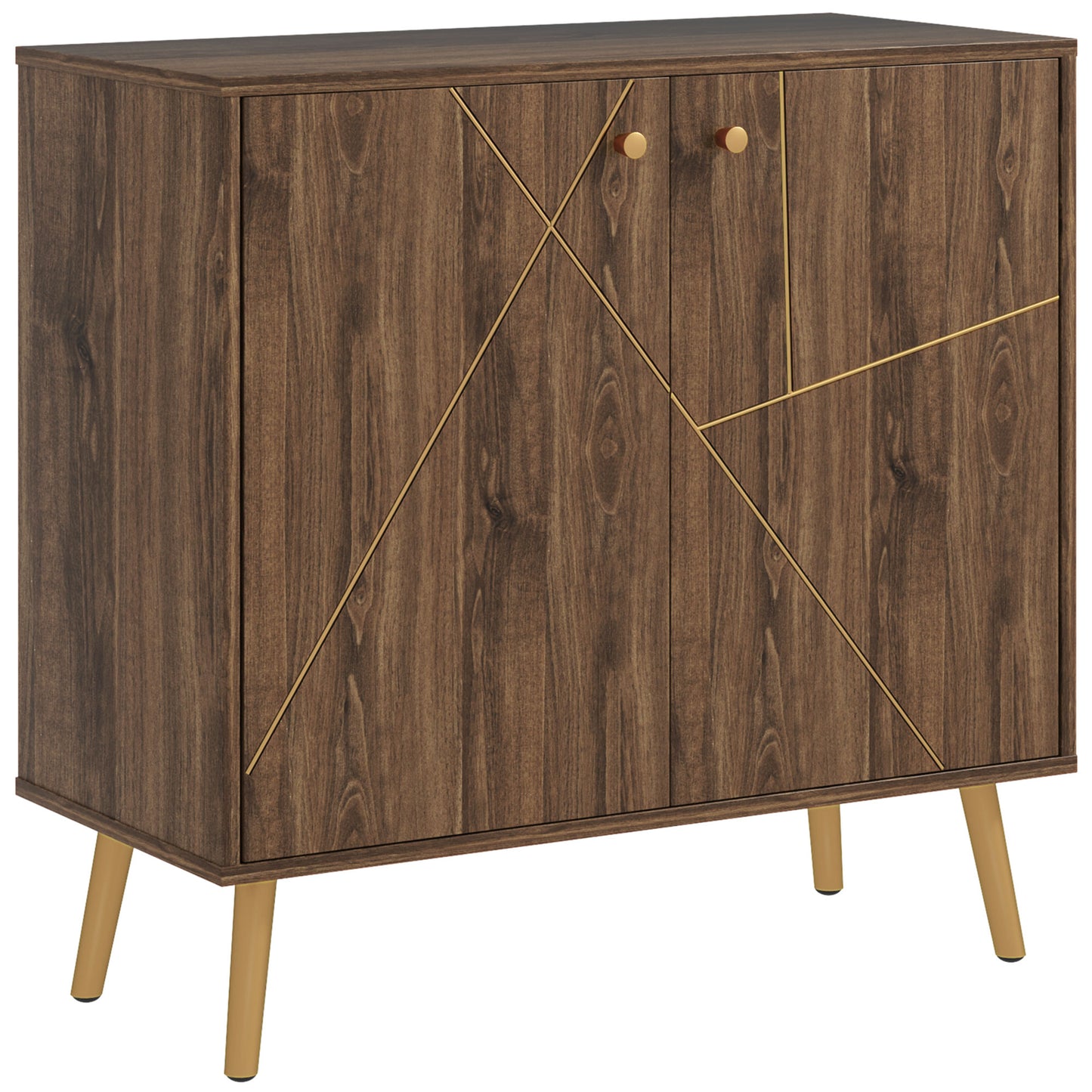 HOMCOM Sideboard Storage Cabinet with Luxurious Steel Lines, Brown | Dipra Home