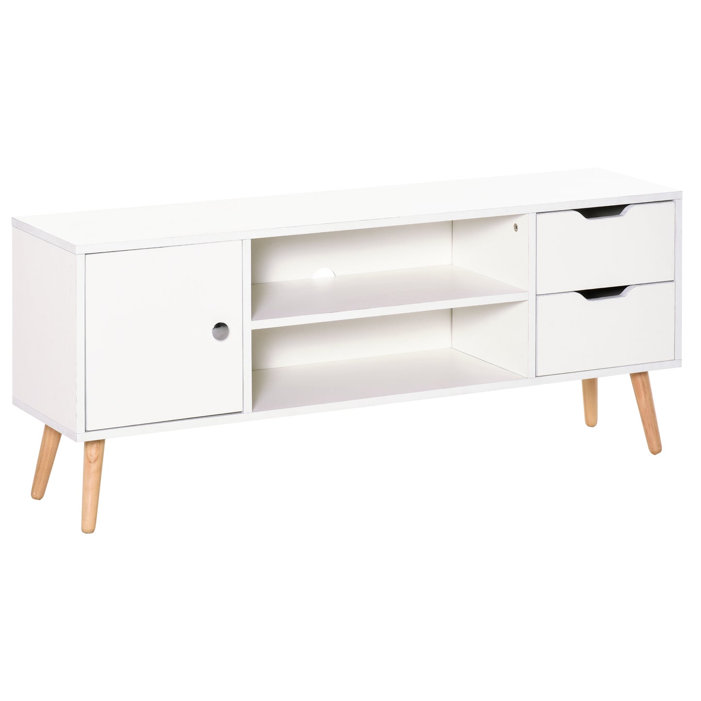 HOMCOM TV Cabinet: For up to 50" TVs, Shelves, Drawers, Cable Hole, White Entertainment Unit, Living Room | Dipra Home