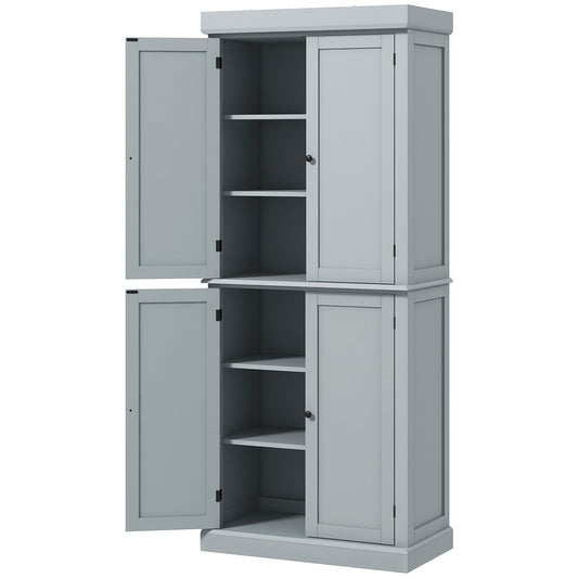 HOMCOM 72.5" Freestanding Kitchen Pantry Cabinet with 4 Doors, Grey | Dipra Home