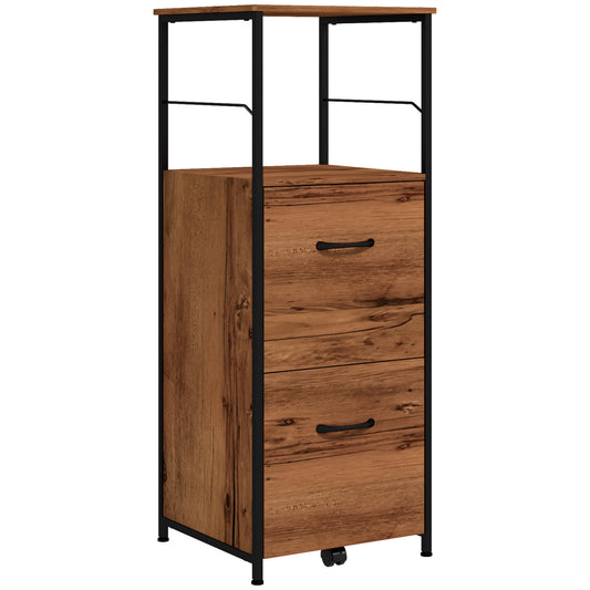 Vinsetto Rustic File Console: Vertical 2-Drawer Cabinet with Hanging Rails & Printer Stand for Office Document Organization, Brown Wood | Dipra Home