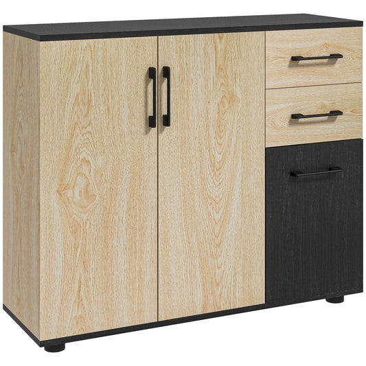 HOMCOM Contemporary Chic Storage: Freestanding Sideboard Cabinet, 3 Doors, 2 Drawers, Adjustable Shelf, Walnut Black Finish | Dipra Home