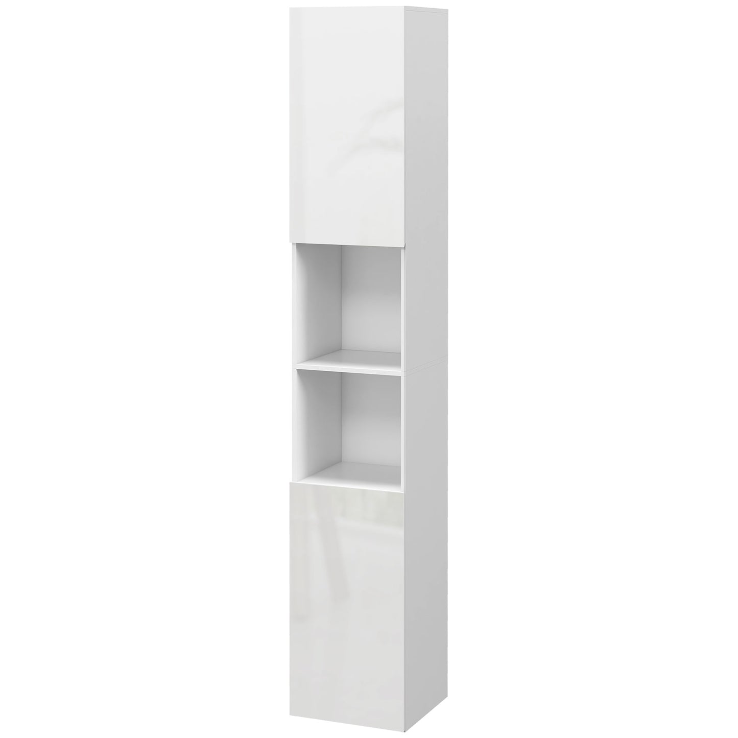 Kleankin High Gloss Tall Bathroom Cabinet Storage Unit with Doors White Adjustable Shelves 11.8" x 11.8" x 71.5" | Dipra Home