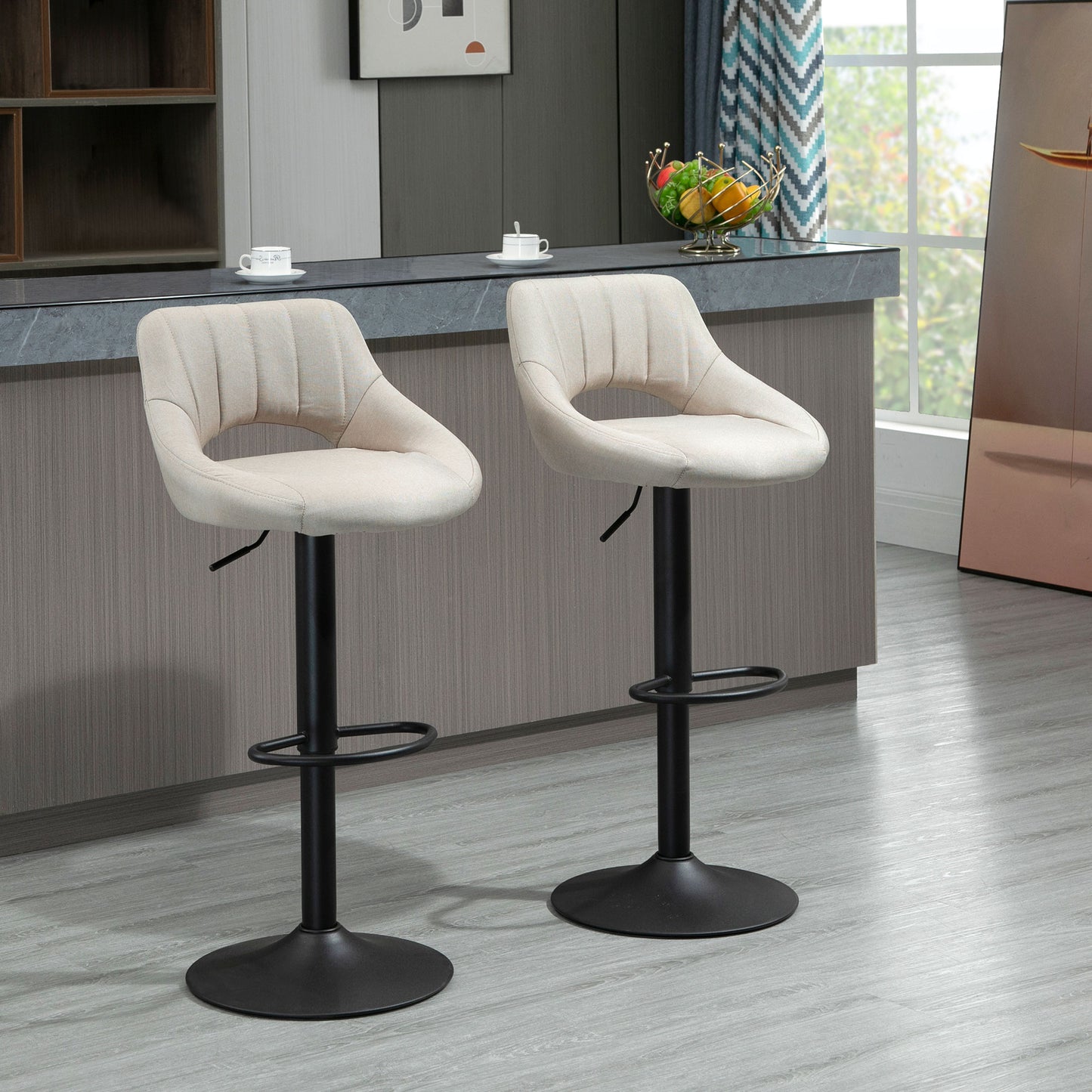 HOMCOM Swivel Bar Stools - Set of 2 with Adjustable Height, Round Metal Base & Footrest in Cream | Dipra Home