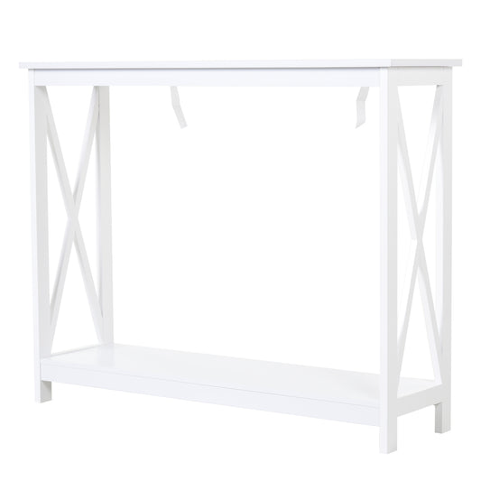 HOMCOM X-Design Console Table: Modern Sofa Side Table with Storage Shelf, Living Room/Entryway, White | Dipra Home