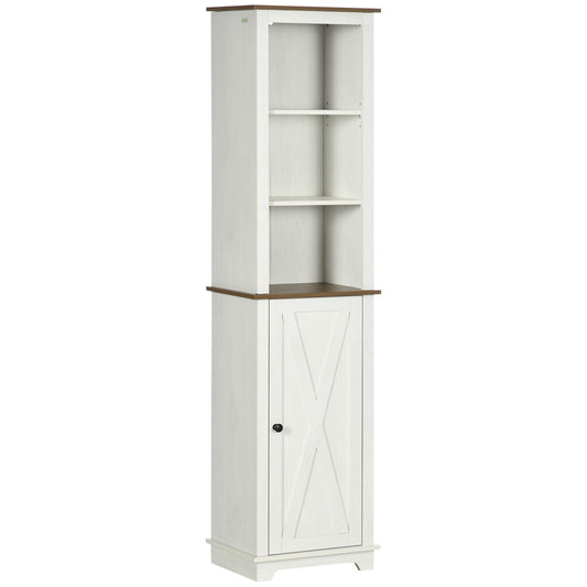 kleankin Tall Bathroom Storage Cabinet: Door, Adjustable Shelves & Compact 15.6" x 11.8" x 63" Design in White Finish | Dipra Home