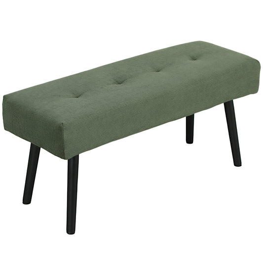 HOMCOM 39" Upholstered Ottoman Bench, Corduroy Entryway Bedroom Bench with Padded Seat and Steel Legs for Bedroom, Green | Dipra Home