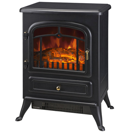 HOMCOM 16" Freestanding Electric Fireplace Heater Fire Stove with Wood Burning Flame 750/1500W Black | Dipra Home