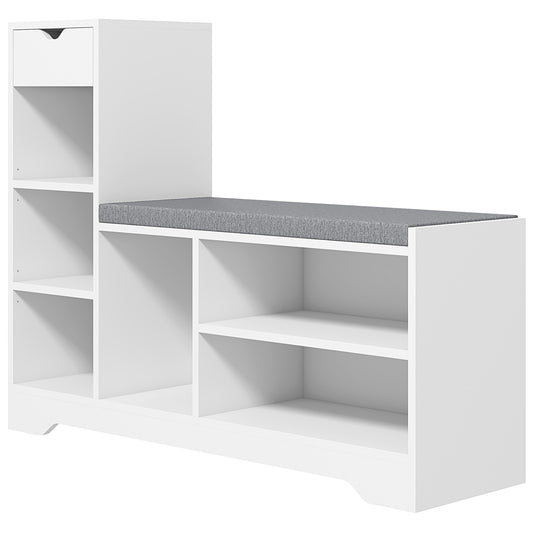 HOMCOM Shoe Serenity: Storage Bench with Seat Drawer, 6 Open Shelves, Upholstered Entrance Bench for Hallway | Dipra Home