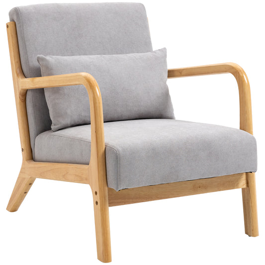 HOMCOM Velvet Lounge Chair Retro Fabric Armchair with Wood Legs Thick Padding for Bedroom Living Room Grey | Dipra Home