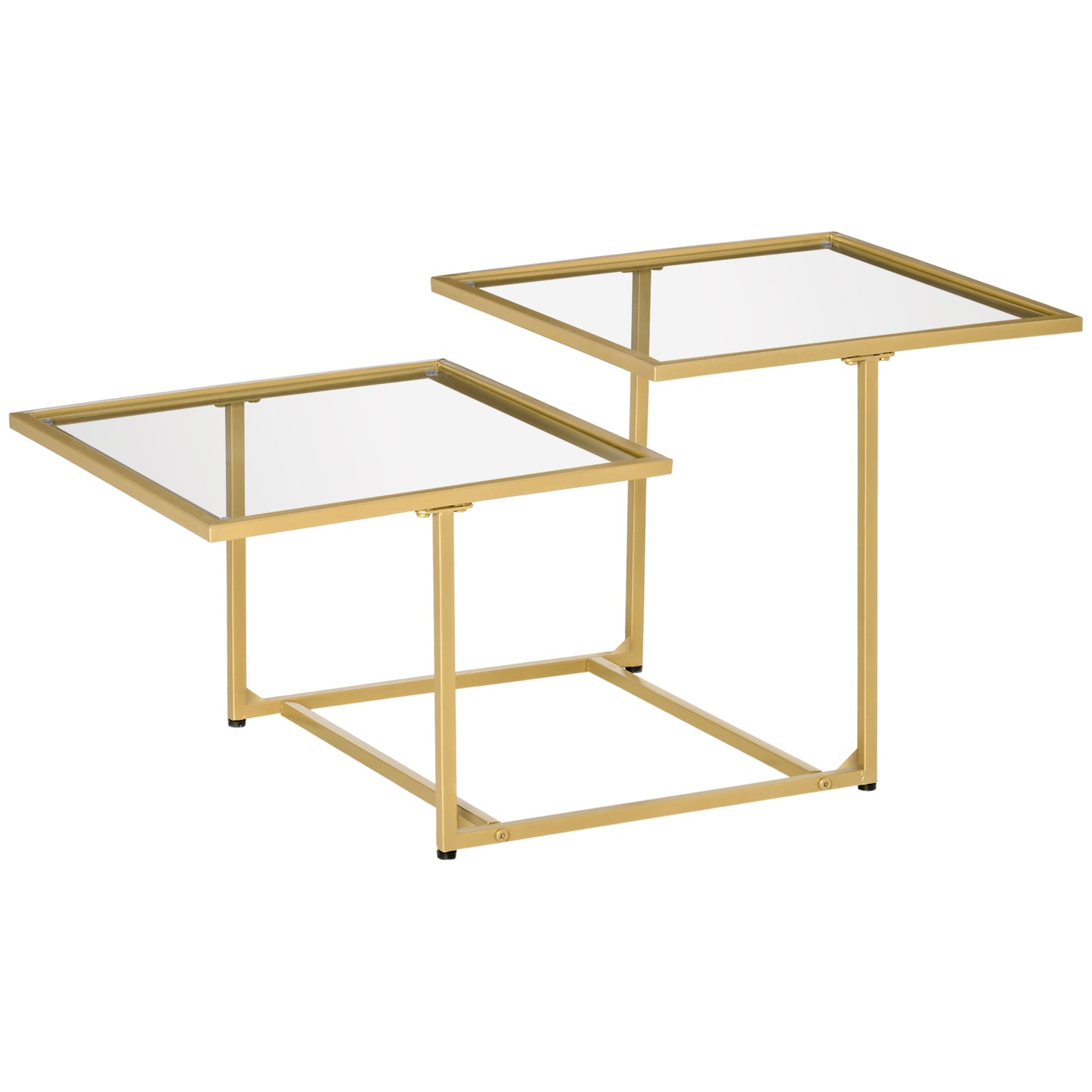 HOMCOM Modern 2-Tier Glass Coffee Table: Accent Side Table with Tempered Tabletops, Metal Frame, Adjustable Foot for Living Room | Dipra Home