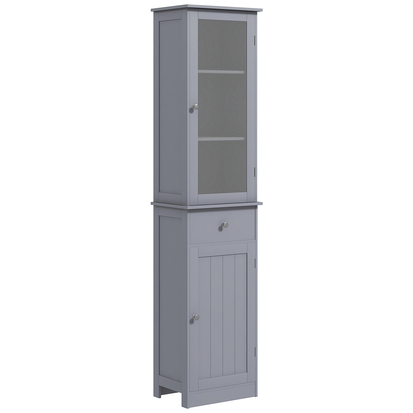 kleankin Tall Bathroom Storage Cabinet with Drawers 2 Doors Adjustable Shelves Space Saving Furniture Narrow Design Grey | Dipra Home