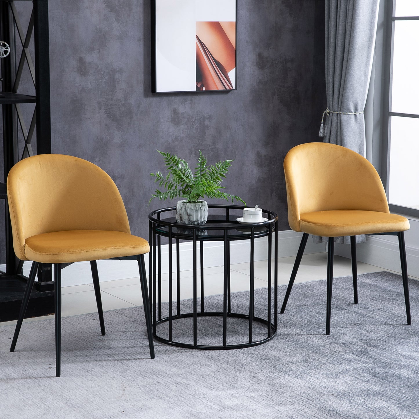 HOMCOM Set of 2 Modern Dining Chairs Velvet Upholstery Side Accent Chair Yellow | Dipra Home