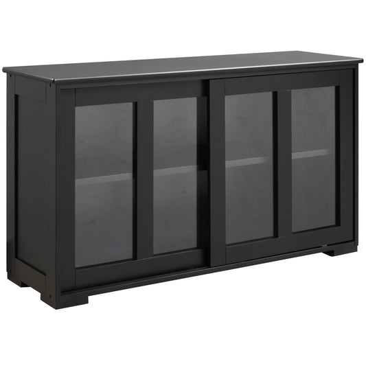 HOMCOM Black Stackable Bar Cabinet: Modern Kitchen Sideboard, Sliding Glass Door Console, Cupboard Serving Buffet | Dipra Home