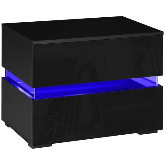 HOMCOM Nightstand Illumination: Black High-Gloss Bedside Table with RGB LED Lights, USB Remote, Modern Bedroom Furniture | Dipra Home