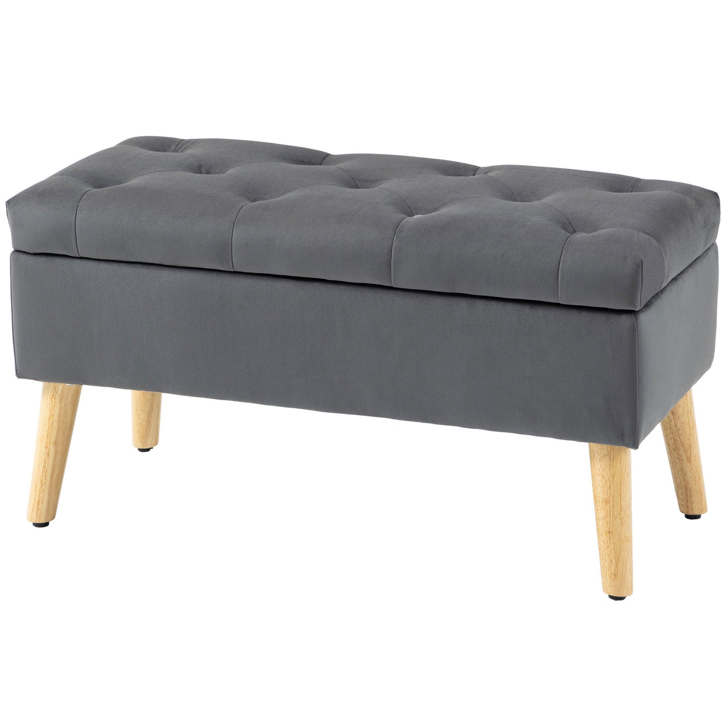 HOMCOM Storage Ottoman with Lid, Velvet Upholstered Storage Bench with Wood Legs for Living Room, Charcoal Grey | Dipra Home