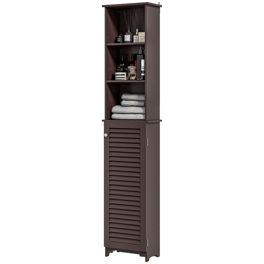 HOMCOM Tall Linen Tower: Freestanding 3-Tier Bathroom Cabinet with Adjustable Shelves & Cupboard, Dark Brown | Dipra Home