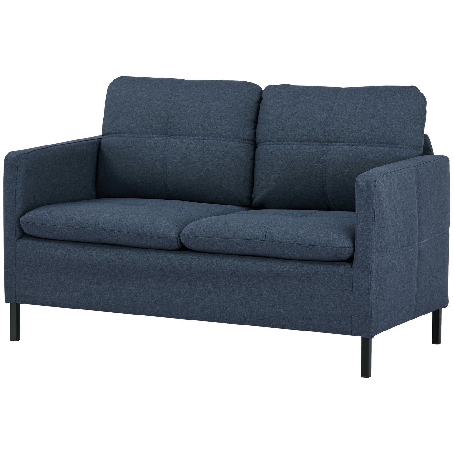 HOMCOM 53" 2 Seat Sofa, Upholstered Two Seater Couch with Sturdy Steel Legs for Bedroom, Living Room, Dark Blue | Dipra Home