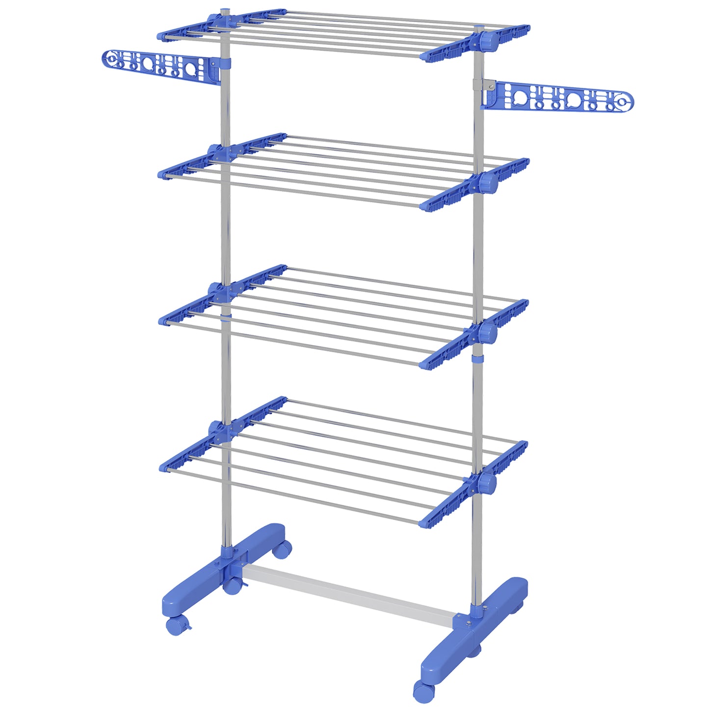 HOMCOM Garment Drying Rack Stainless Steel Folding Clothes Hanging Rack with Side Wings Castors for Indoor Outdoor Blue | Dipra Home