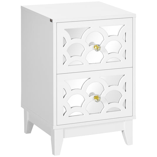 HOMCOM Chic Bedside Brilliance: White Mirrored Front Nightstand with Drawers, Contemporary Side Table for Bedroom, 15.4"x14.4"x23.6" | Dipra Home