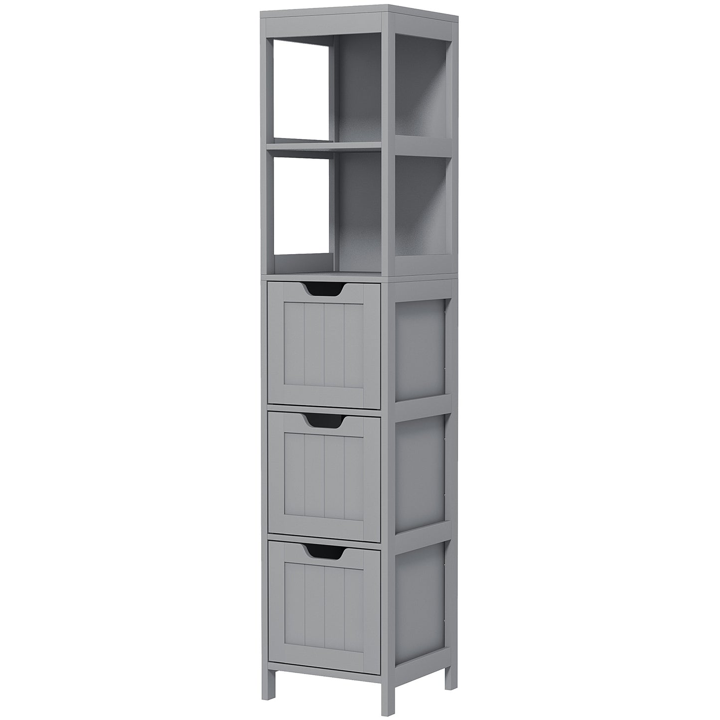 kleankin Narrow Bathroom Cabinet with 3 Drawers and 2 Tier Shelf, Tall Cupboard Freestanding Linen Tower, Grey | Dipra Home