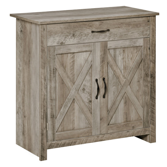 HOMCOM Farmhouse Style Barn Door Sideboard Coffee Bar Buffet Accent Storage Cabinet for Living Room Entryway Grey Wash | Dipra Home