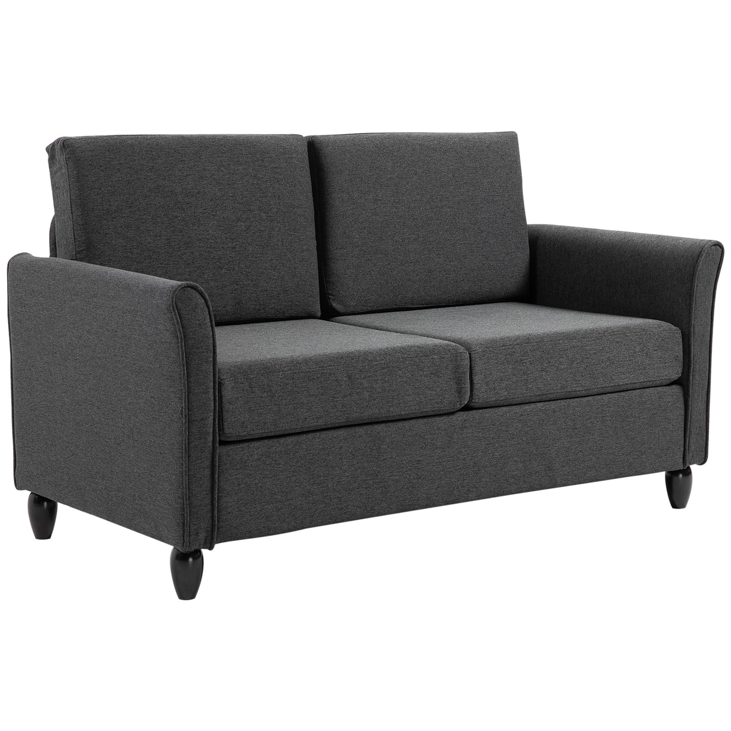 HOMCOM 55" Upholstered Double Sofa: With Armrest, Sturdy Wood Legs for Living Room Furniture, Dark Grey | Dipra Home