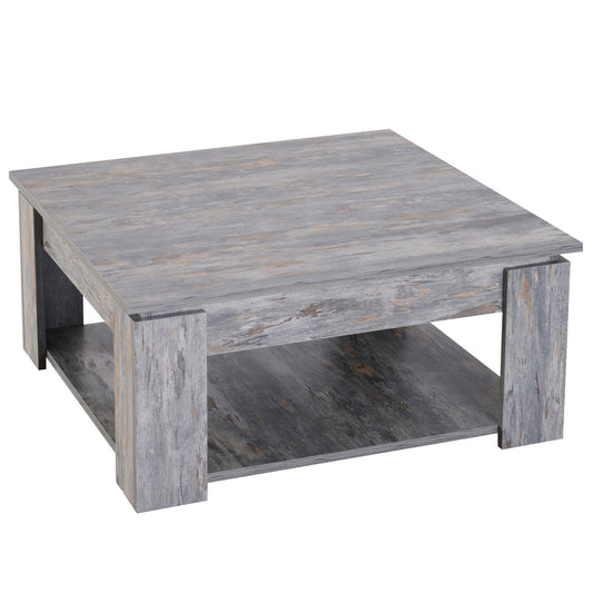 HOMCOM Grey Modern Coffee Table: Square Cocktail Table with Storage Shelf for Living Room | Dipra Home