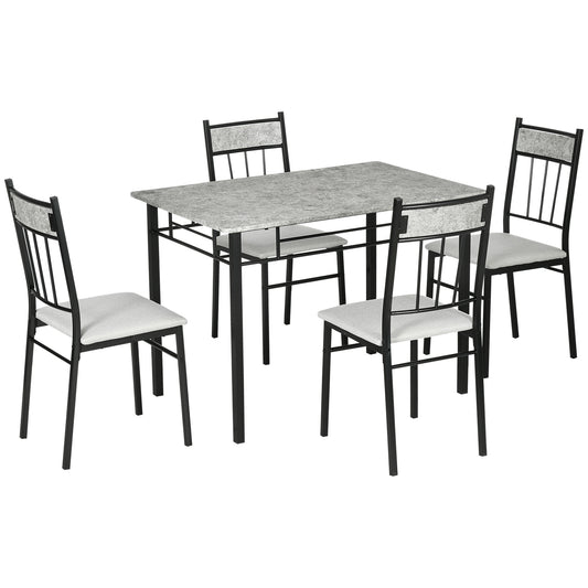 HOMCOM 5-Piece Dining Set: Kitchen Table & 4 Padded Metal Chairs, Grey Finish | Dipra Home