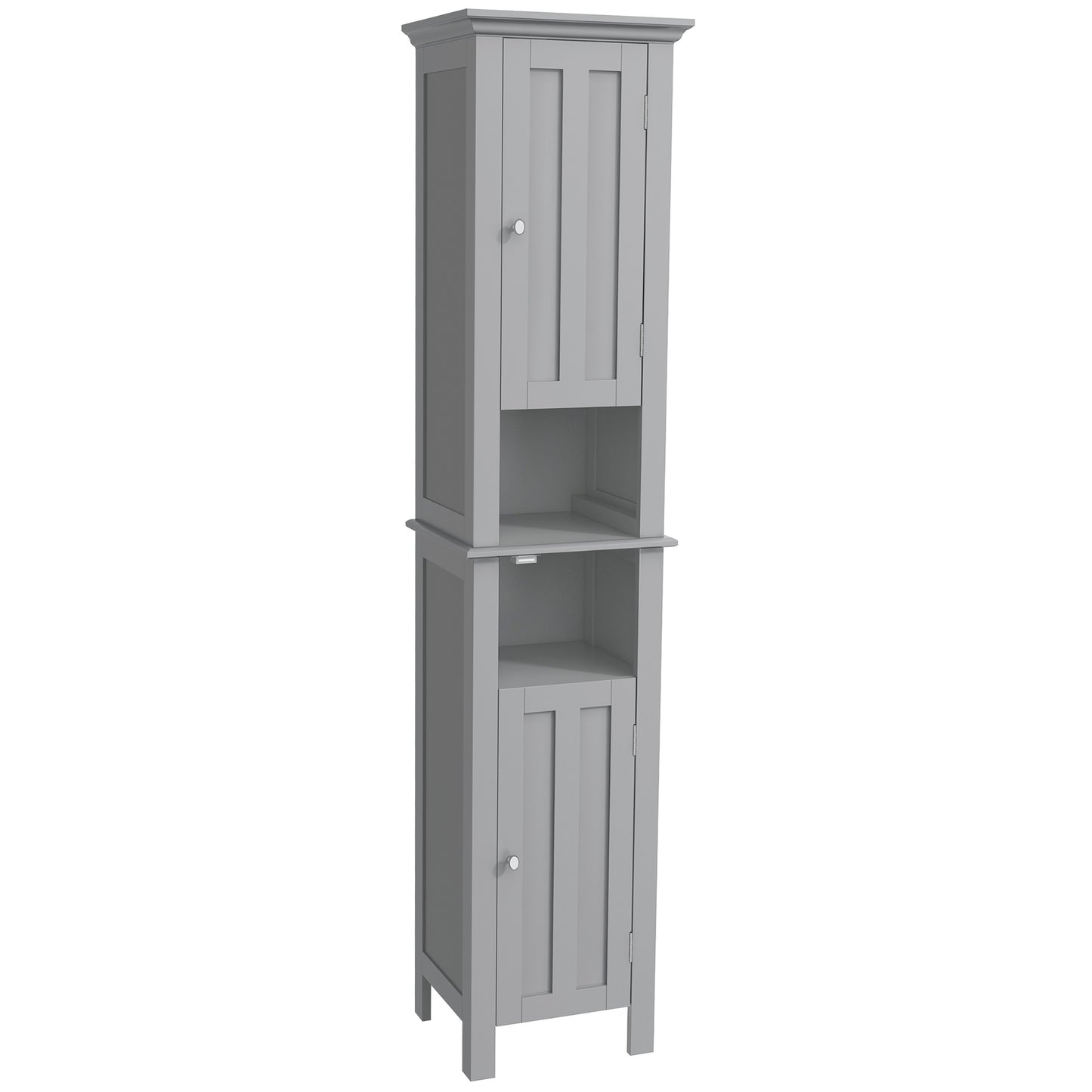 kleankin Freestanding Linen Cabinet Bathroom Storage with Open Shelves Cupboards Grey 13.8" x 11.8" x 62.4" | Dipra Home