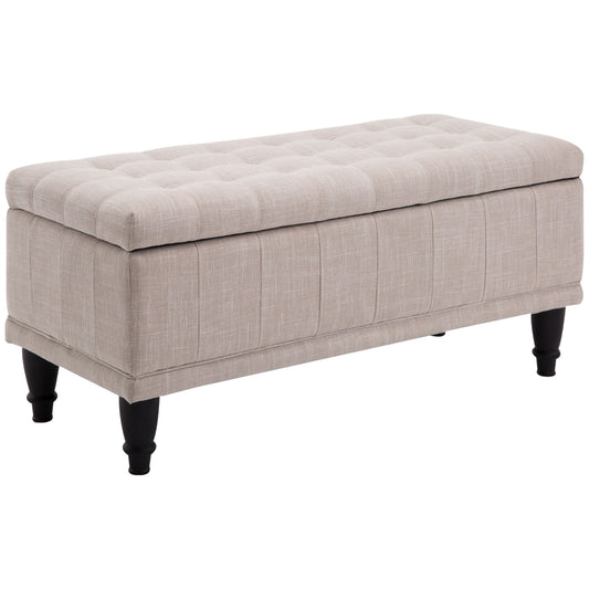 HOMCOM Linen Storage Ottoman: Button-Tufted Design, Soft-Close Lid for Living Spaces, Beige | Dipra Home