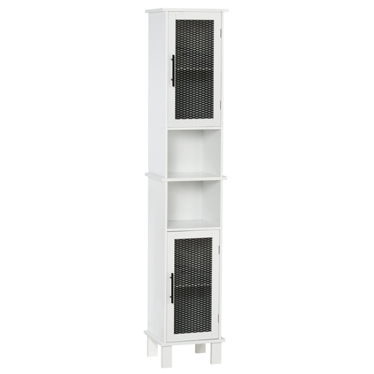 HOMCOM Slender Bathroom Storage Tower: 6-Tier Unit with Dual Doors, Space-Efficient Design for Small Spaces, White Finish | Dipra Home