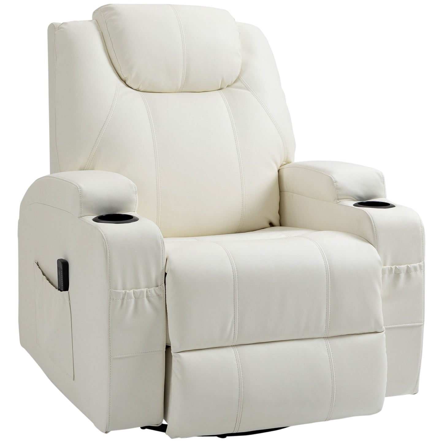 HOMCOM Massage Recliner Chair Faux Leather with Vibration Remote Control Padded Cream White Comfortable Seating | Dipra Home