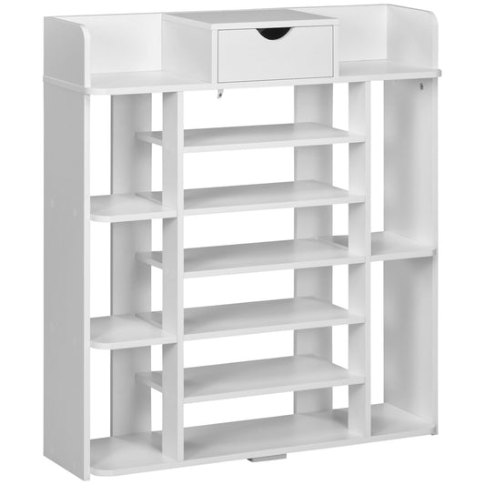 HOMCOM Space-Saving Shoe Rack: 7-Tier Organizer with Drawer & 11 Open Shelves for 17 Pairs, White | Dipra Home