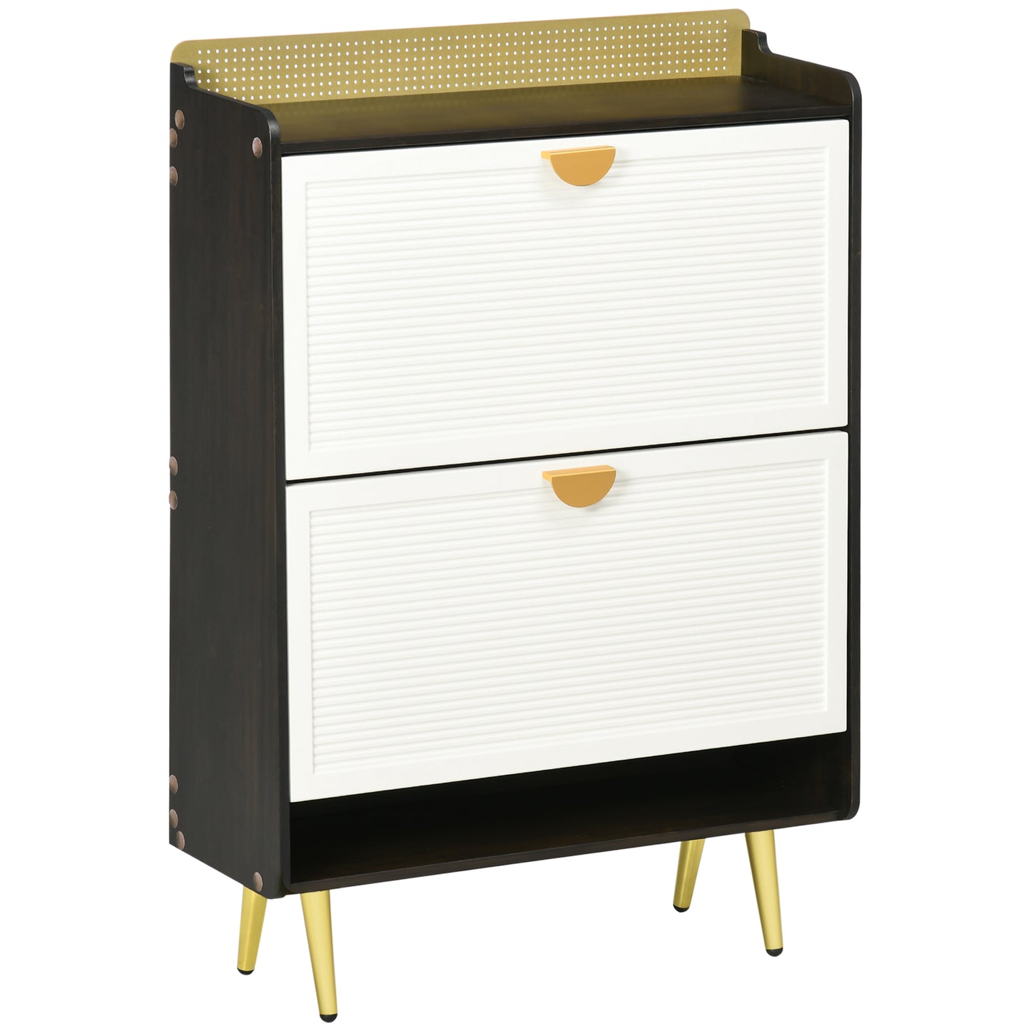 HOMCOM Modern Shoe Cabinet: 2 Flip Drawers, Open Shelf for 12 Pairs Storage Solution in White Finish | Dipra Home