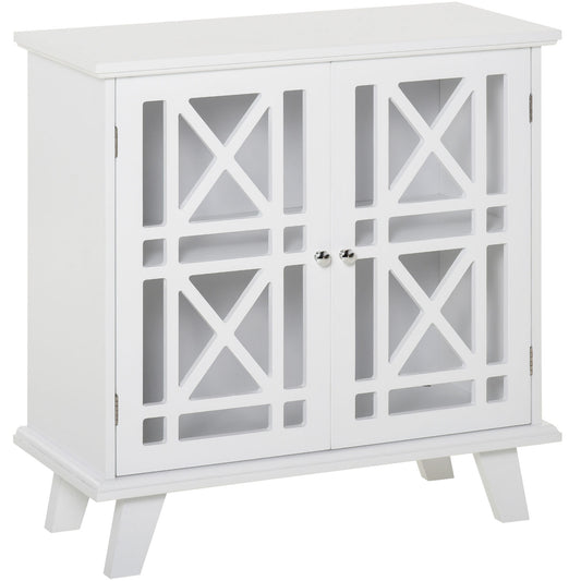 HOMCOM Modern Storage Cabinet with Fretwork Doors Shelf White Freestanding Sideboard Buffet for Contemporary Dining Living Room | Dipra Home