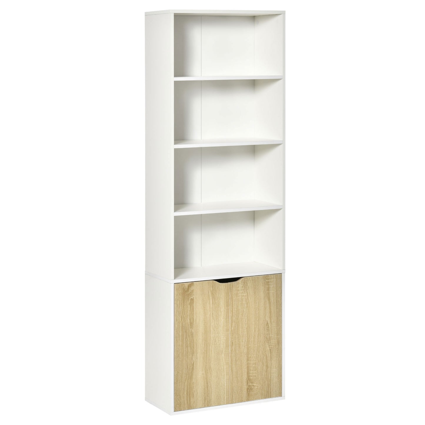 HOMCOM 4-Tier Bookcase: Oak Finish Storage Cabinet with Doors for Home Office/Living Room | Dipra Home